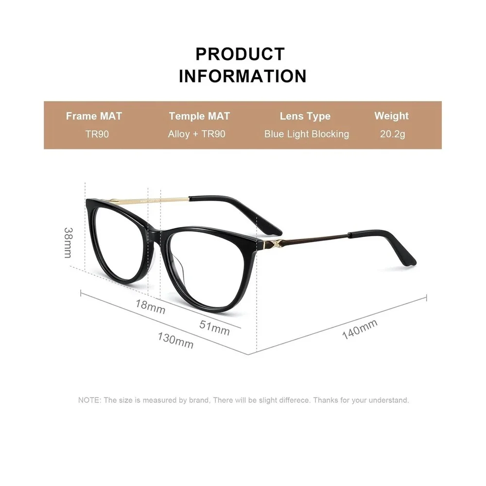 RBPilot RB2162 Black Cat Eye Reading Glasses +0.75 Blue Light Blocking Italy